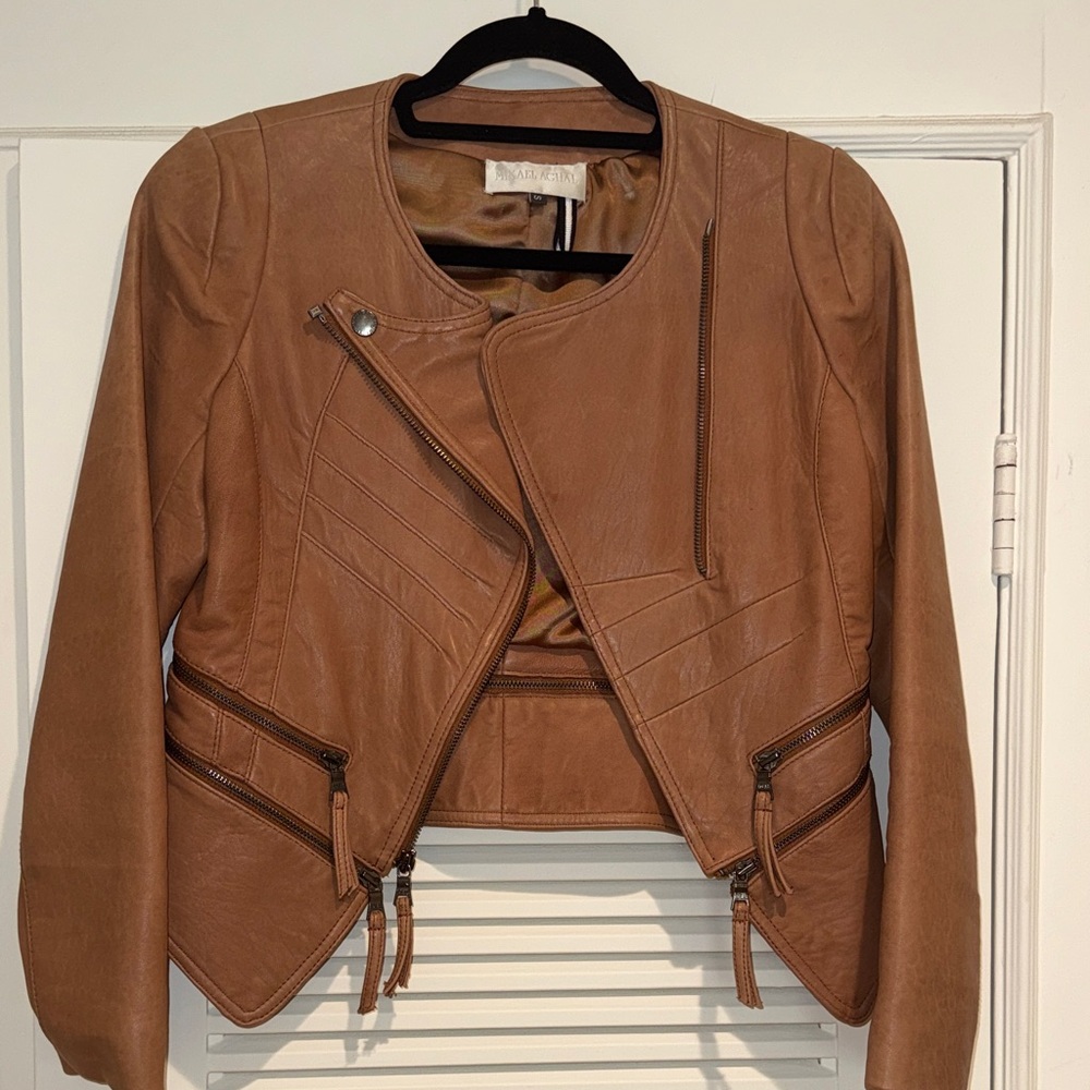 Mikahel Achal Tan Leather Jacket